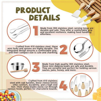 Charcuterie Boards Accessories Gold Charcuterie Utensils Cheese Butter Spreader Knife Set Small Serving Tongs Forks and Spoons Dipping Bowls Honey Dippers Toothpick Flags for Party Platter Making