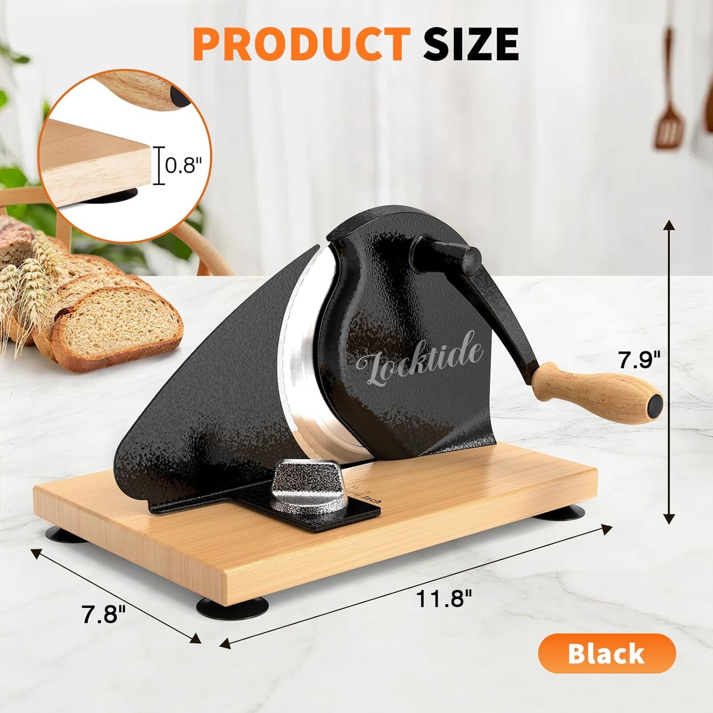 Upgrade Manual Bread Slicer for Homemade Sourdough - Adjustable Thickness & Evenly Slice, Bread Slicer with Scale Lines, Hand Crank, Suction Cups and Bread Guide for Sandwiches, Toast, Bagel, Baguette