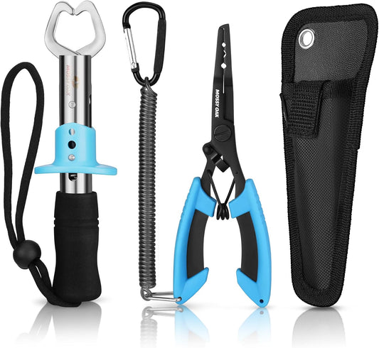 Mossy Oak Fishing Tools Kit- Fishing Plier, Fish Lip Gripper, Multifunctional Fishing Hook Remover with Lanyards Sheath, Saltwater Resistant Fishing Accessories & Equipment, Fishing Gifts for Men