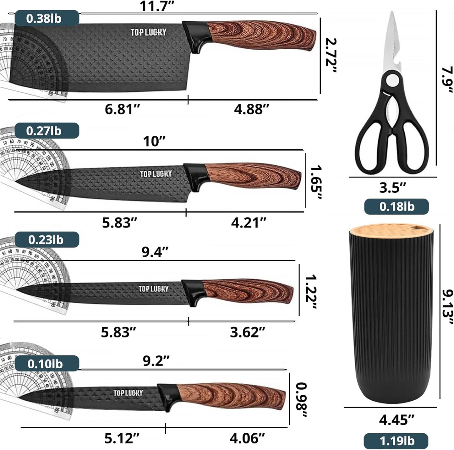 Black Professional 6-Piece Knife Set with Ultra Sharp Stainless Steel Blades and Universal Block