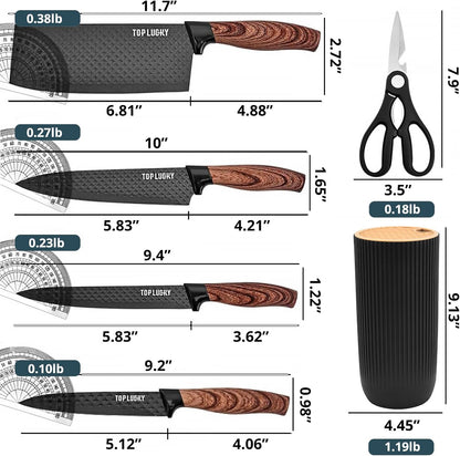 Black Professional 6-Piece Knife Set with Ultra Sharp Stainless Steel Blades and Universal Block