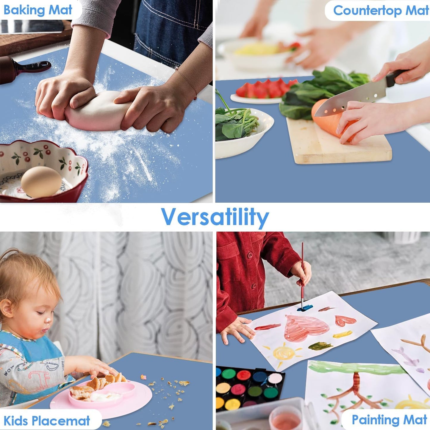 Extra Large Dark Green Countertop Mat - Silicone Table Kitchen Desk Mat - Non-Slip & Heat Resistant - Dinner Placemat Pastry Dough Rolling Mat - Colors A