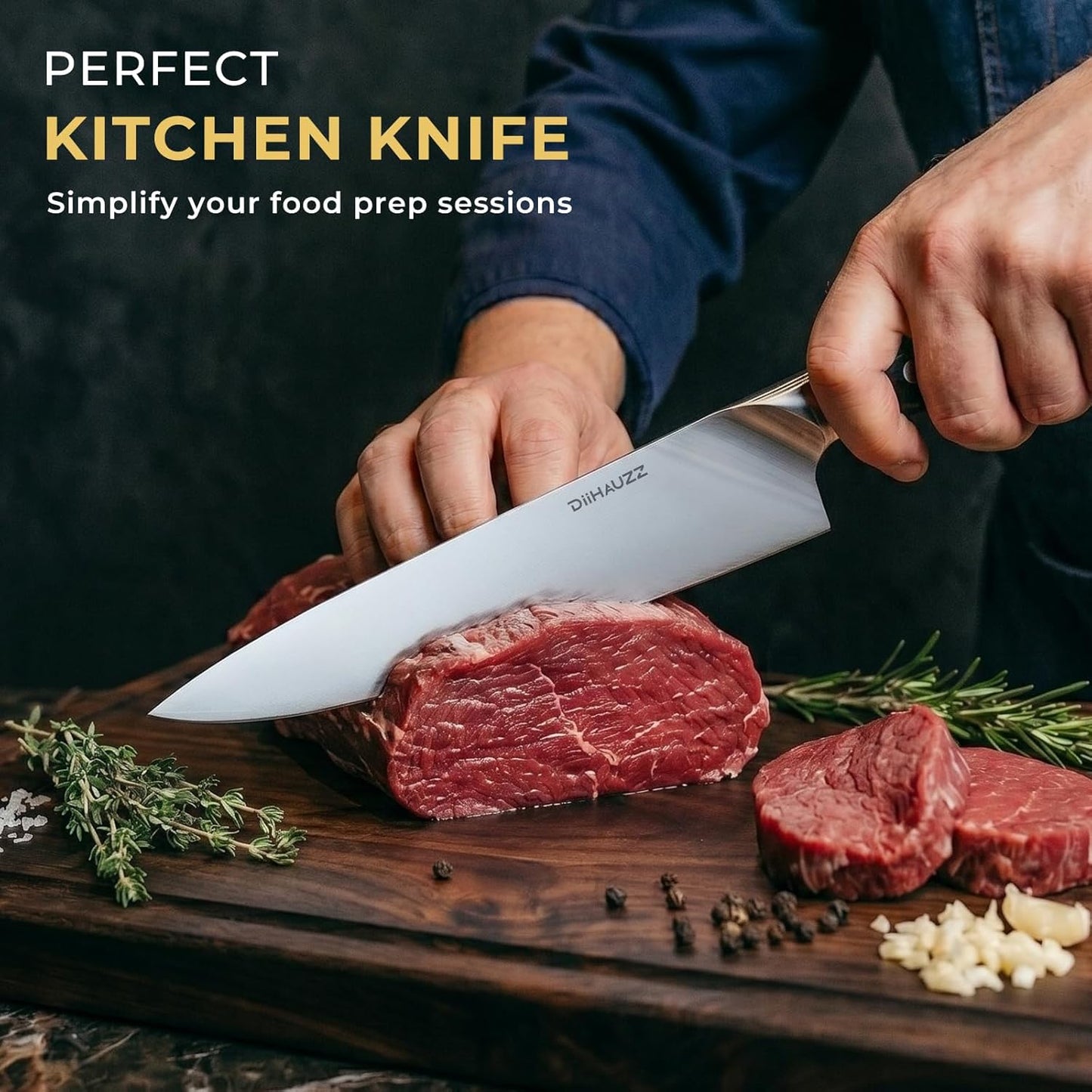 DiiHAUZZ Brisket Knife, 12 Inch Carving Knife for Meat, Razor Sharp High Carbon Steel, Full Tang Ergonomic Pakkawood Handle Slicing Knives for Roast Beef, BBQ, Turkey, Grilling Gift for Men