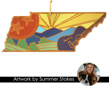 Totally Bamboo North Carolina State Shaped Cutting Board and Charcuterie Serving Platter with Artwork by Summer Stokes, Includes Hang Tie for Wall Display 18" x 8" x 5/8" - Colors A