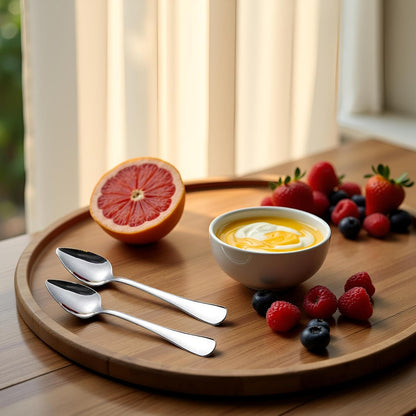 2Pcs Grapefruit Spoon Stainless Steel Fruit Spoon, Dessert Spoons, Serrated Edge Ice Cream Scrape Cut Spoons For Fruit Dessert Cheese Vegetables Kitchen Tool with Non-stick Plating
