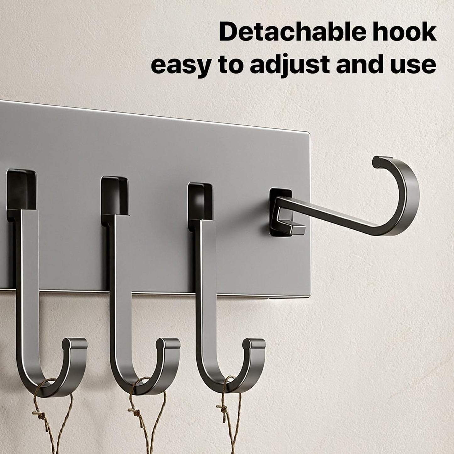 No Drill Wall Mounted Knife Block & Holder with 6 Removable Hooks, Multipurpose Kitchen Storage Organizer Rack for Knives, Utensils, Towels - Space-Saving Design for Home & Kitchen, Gray