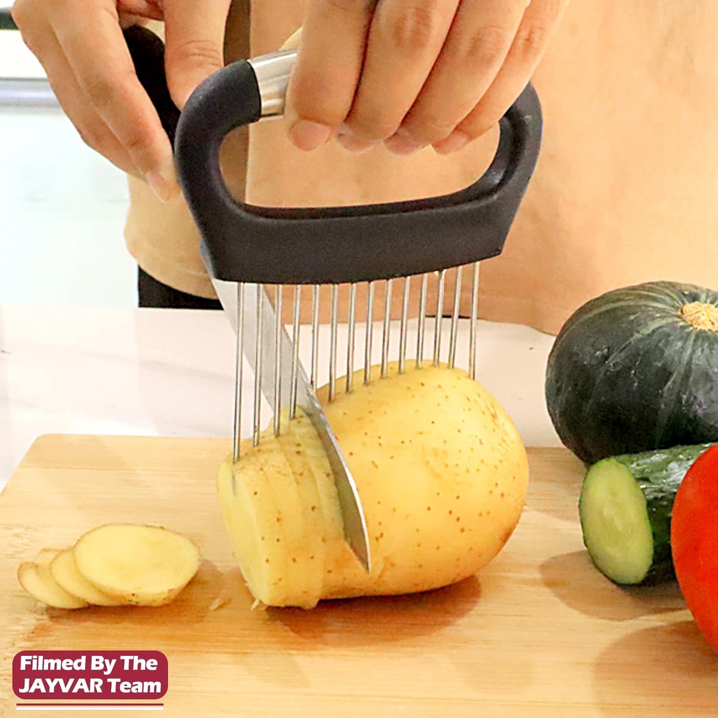 JAYVAR Large Onion Holder for Slicing, 304 Stainless Steel Large Onion Cutter Vegetable Chopper,Tomato Slicer for Potato, Practical Meat Tenderizer Tool, Kitchen Food Slicer Guide for Neat Slicing