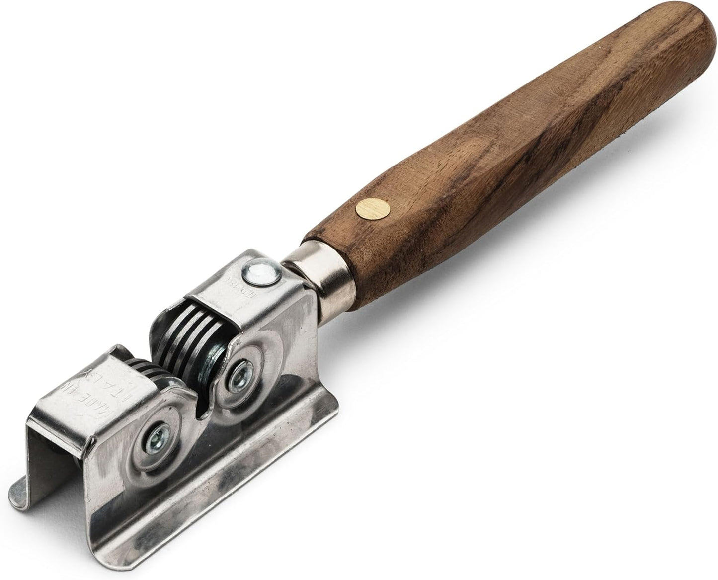 Knife Sharpener - Handheld Manual Sharpening Tool for Fixed Blades, Pocketknives, and Kitchen Knives - Blade Sharpener with Rotating Steel Wheel Sharpening Discs and Beech Handle by Kings County Tools