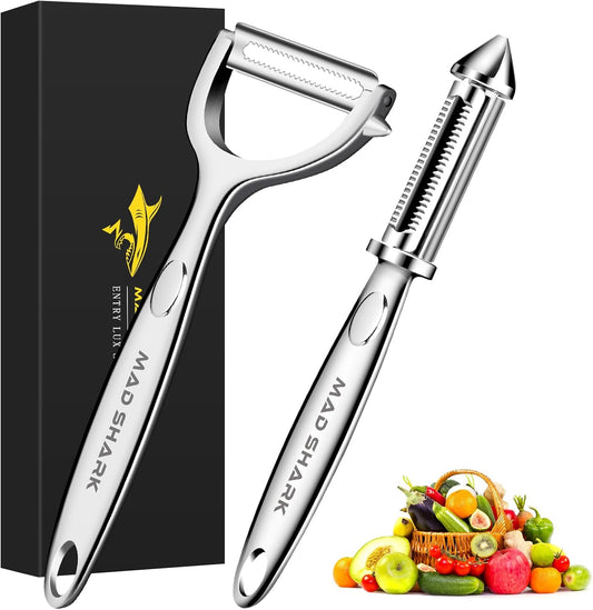 MAD SHARK Ultra Sharp Vegetable Peelers for Kitchen 10 Years No Rust Stainless Steel Serrated Potato Peeler Easy to Use Y Peeler with Durable Non-Slip Ergonomic Grips for Carrots, Fruits, Veggie