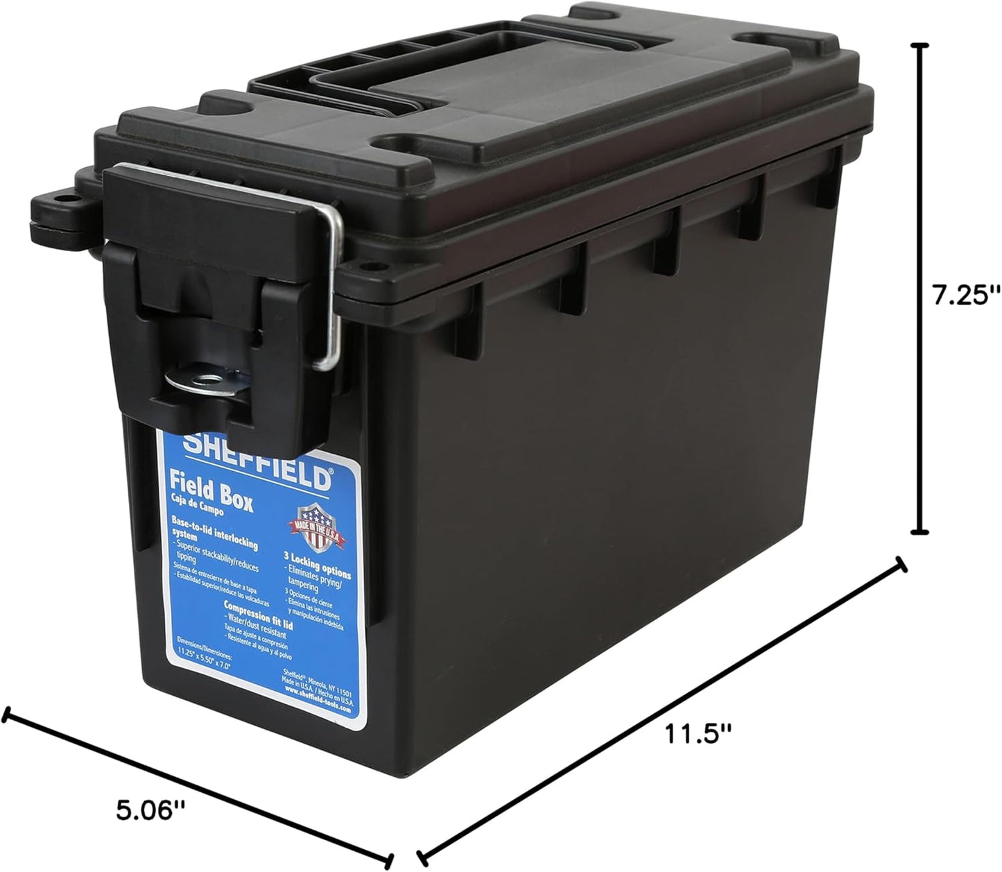 Sheffield 12629 Ammo Storage Box, Mothers Day Gifts for Mom,.30 Cal Field Boxes, Lockable Storage Box with Handle, Secures Hunting Gear, Supplies, and Bullets, Made in USA