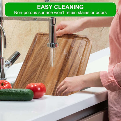 Acacia Wood Cutting Board for Kitchen - Caperci Organic Wooden Chopping Serving Board with Deep Juice Groove for Meat (Butcher Block) Veggies, Fruit and Cheese, 17 x 12"