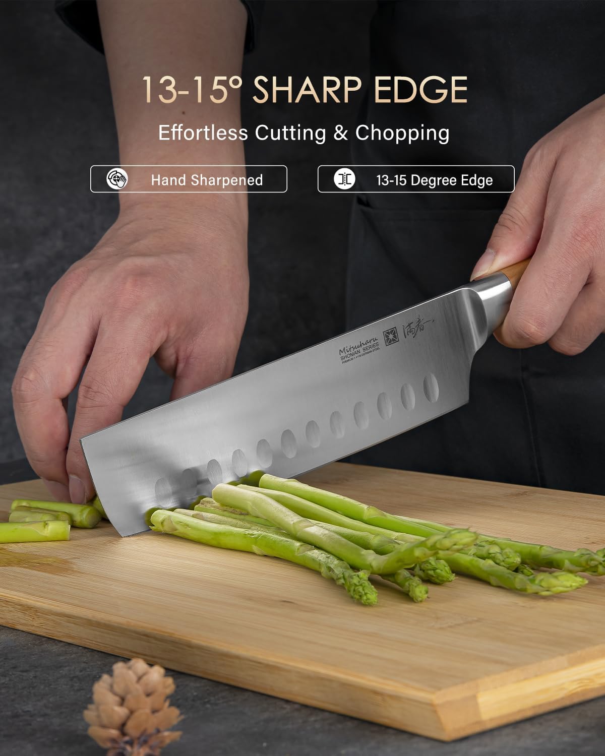 Mitsuharu 7 inch Nakiri Knife, SHOMAN Series Vegetable Knife, Razor Sharp Blade, Ergonomic Olive Wood Handle, German Steel Meat Cleaver, Japanese Chef Knife, Vegetable Kitchen Knife with Case