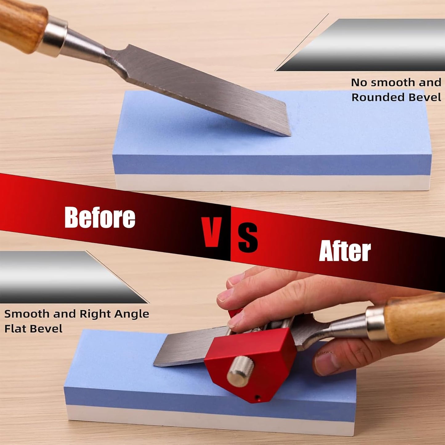 Honing Guide System Chisel Sharpening Kit for Woodworking Chisels and Planes, Chisel Sharpening Jig with Adjustable Angle Fixture and Angle Gauge, Red