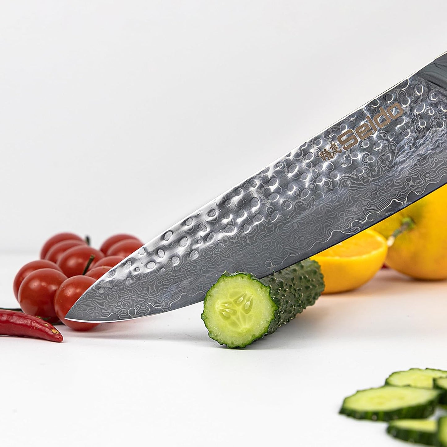 Seido Knives 8-Inch Shujin Gyuto Damascus Knife - Traditional Forged Japanese Blade with G10 Black Handle for Perfect Comfort and Precision