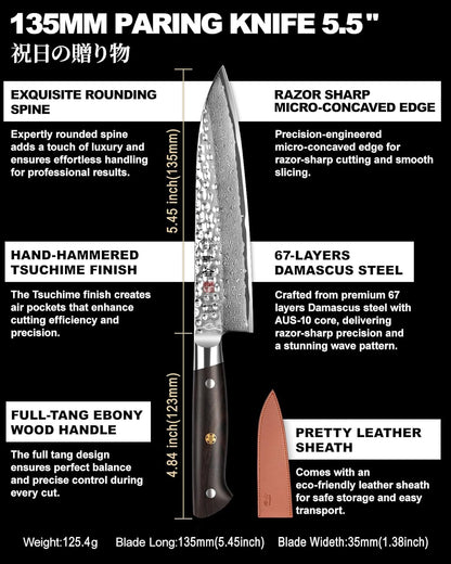 kanngou Japanese Chef Knife Kitchen Knife with 67 Layers Damascus Steel AUS-10 Core, Professional Damascus Knife with Full-Tang Ebony Wood Handle and Premium Gift Box (8.27 Inch Kiritsuke Knife)