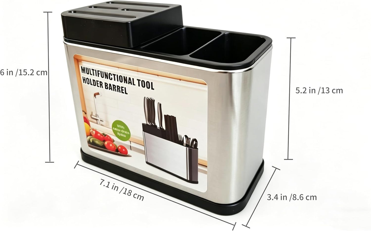 Universal Knife Block, Stainless Steel Universal Knife Holder Block Without Knives, Modern Kitchen Knife Storage Organizer for Countertop