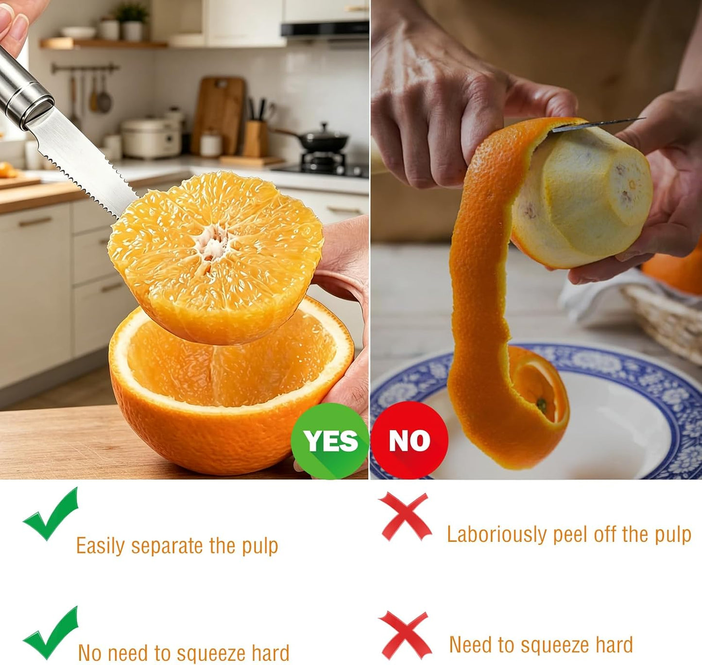 2-Pack Stainless Steel Grapefruit Knife Curved Serrated Blade – Ergonomic Fruit Cutter for Citrus, Dishwasher Safe Kitchen Tool Set