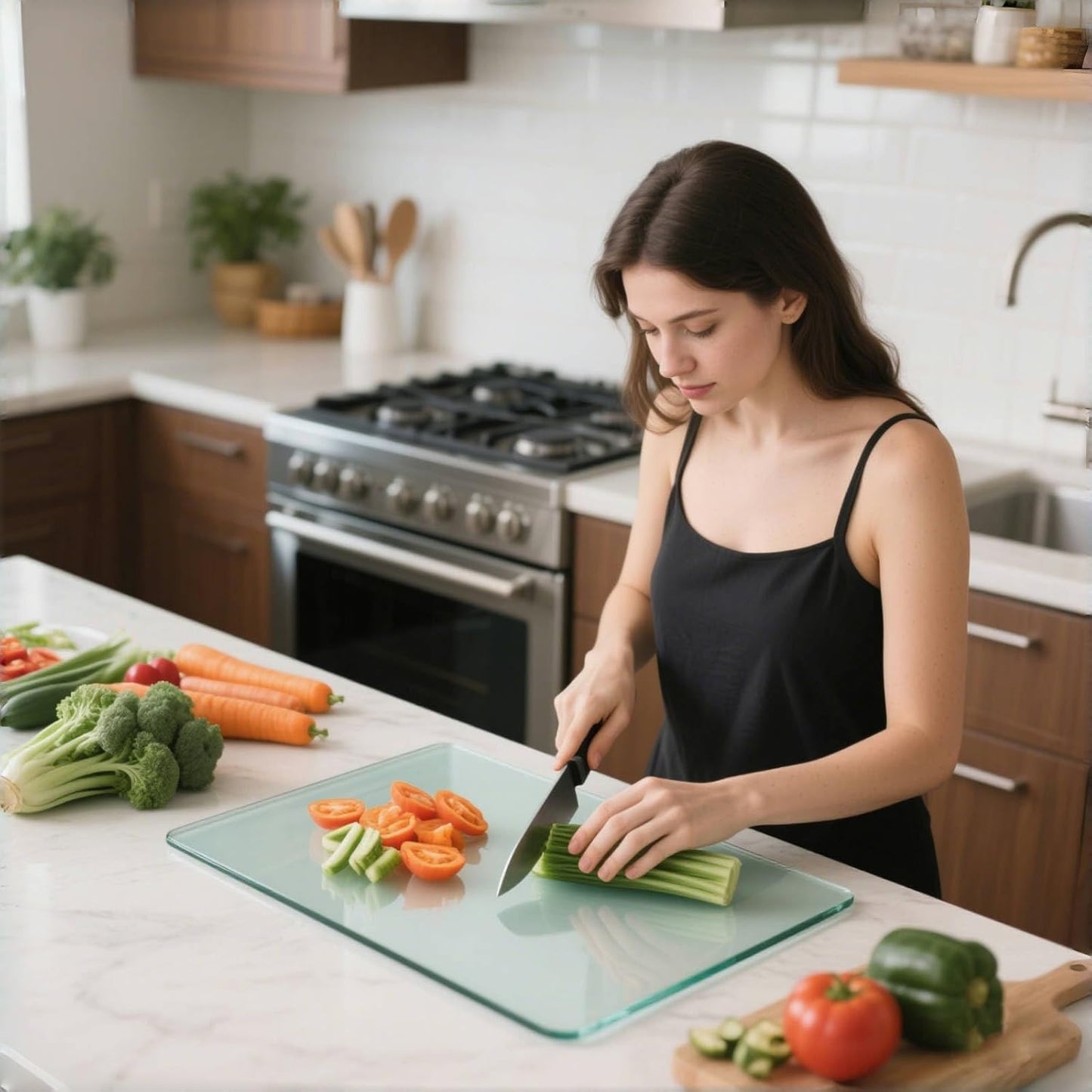 LANGBOHOS Tempered Glass Cutting Boards for Kitchen,Clear Cutting Board for Countertop,Non-slip Chopping Board,Table protection, Heat Resistant, Shatter Resistant (Clear, Set of 4)