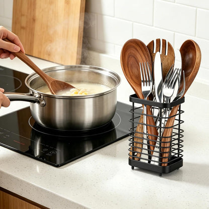 Utensil Holder, Stainless Steel Utensil Drying Rack for Kitchen Counter, Silverware Cutlery Flatware Holder Forks, Knives, Spoons, Chopsticks Organizer (Silver)