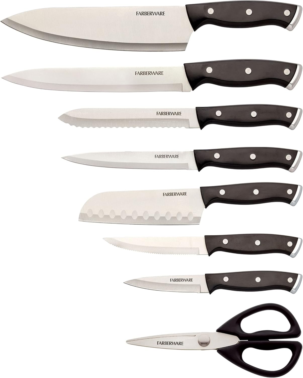 Farberware Edgekeeper Triple Riveted Knife Block Set with Built in Sharpener, 14-Piece, White