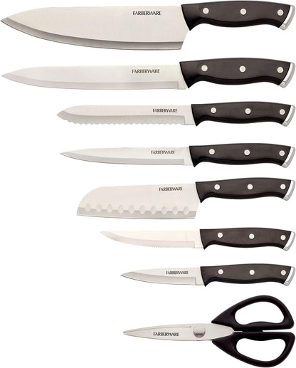 Farberware Edgekeeper Triple Riveted Knife Block Set with Built in Sharpener, 14-Piece, White