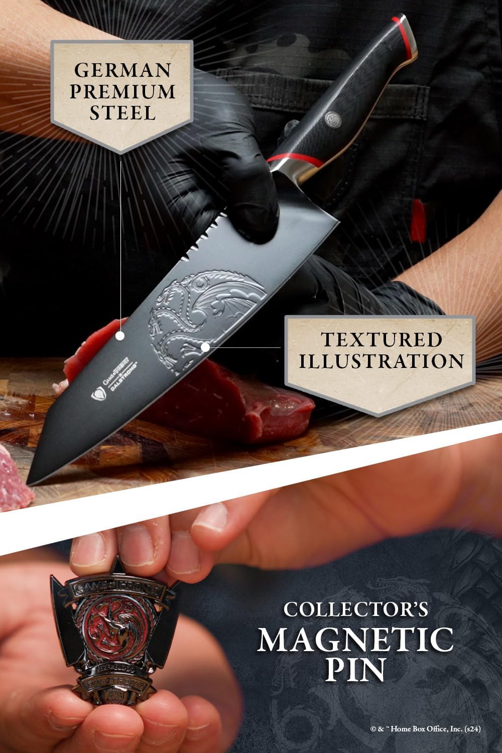 Dalstrong 8 inch Chef Knife- Game of Thrones™ Knife - House Lannister™ Edition - German Premium Steel Full Tang - Professional G10 Handle - Collection Item Toughbuilt Utility Knife- Leather Sheath