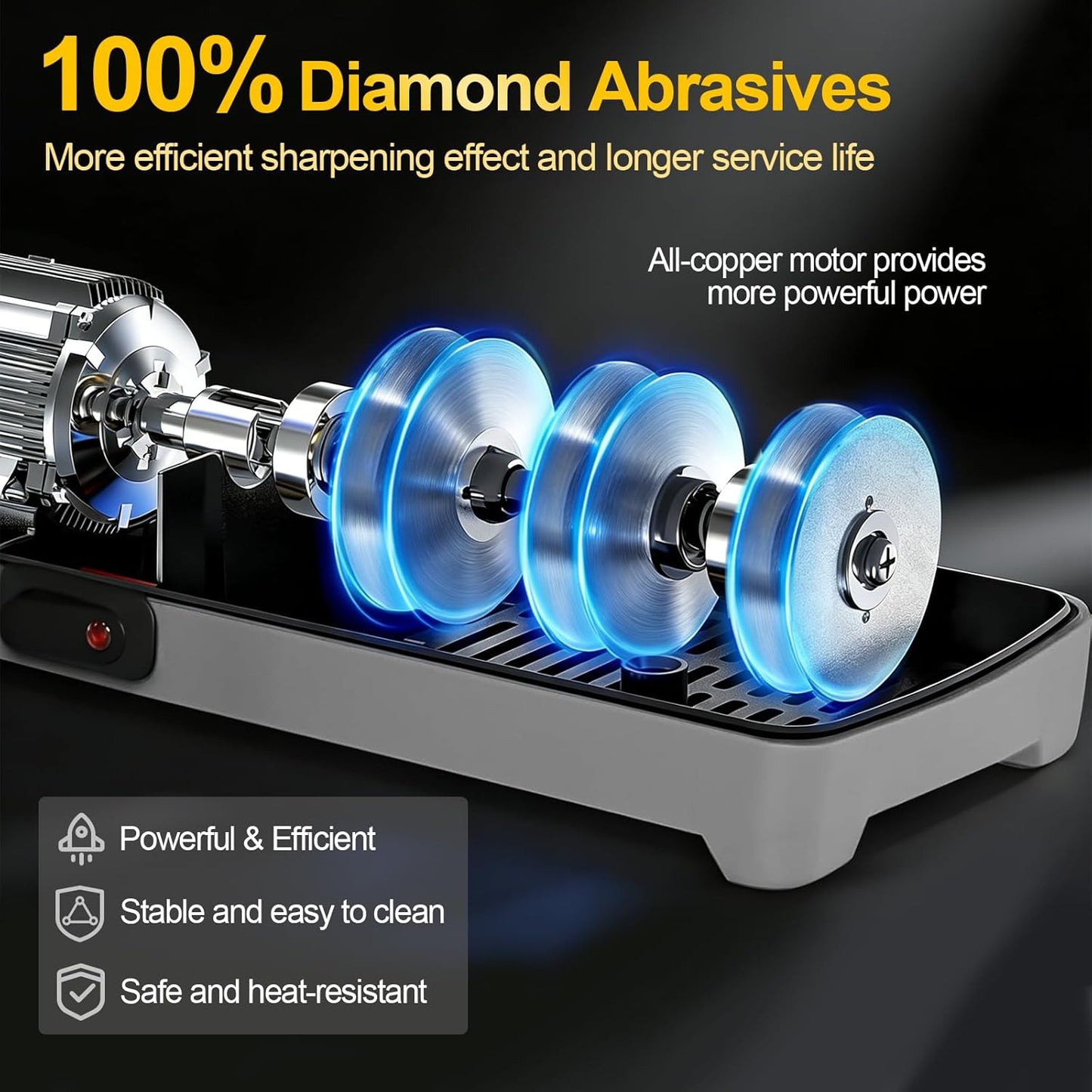Electric Knife Sharpener for Kitchen – Professional 2-Stage 100% Diamond System with 20° Precision Angle, Fast Sharpening to Restore & Polish Chef Knives (2-Stage Silver)