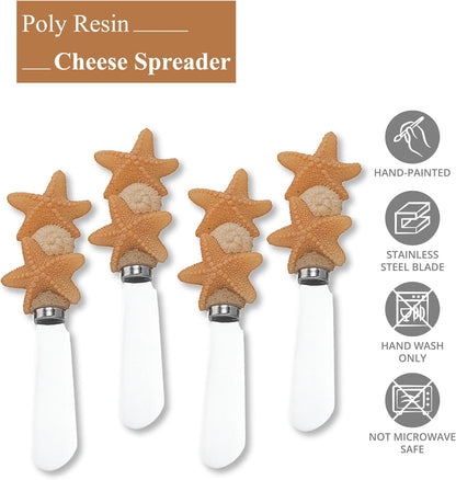 Supreme Housewares Tiki Bar Cheese Spreaders, Hand-Painted Resin Handles with Stainless Steel Blades for Spreading Cream Cheese, Butter, and Jam, Assorted Designs, Set of 4