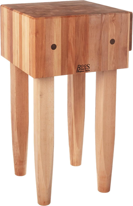 John Boos PCA1 Maple Wood End Grain Solid Butcher Block with Side Knife Slot, 18 Inches x 18 Inches x 10 Inch Top, 34 Inches Tall, Natural Maple Legs