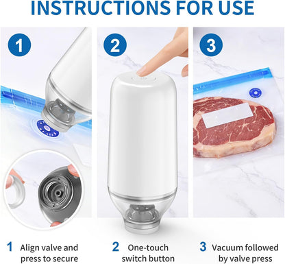 Handheld Vacuum Sealer, Sous Vide Vacuum Pump, Rechargeable Hand Held Vacuum Sealer for food Storage, Camping, Sous Vide, Reusable Vacuum Bags Compatibility, White(Pump Only)