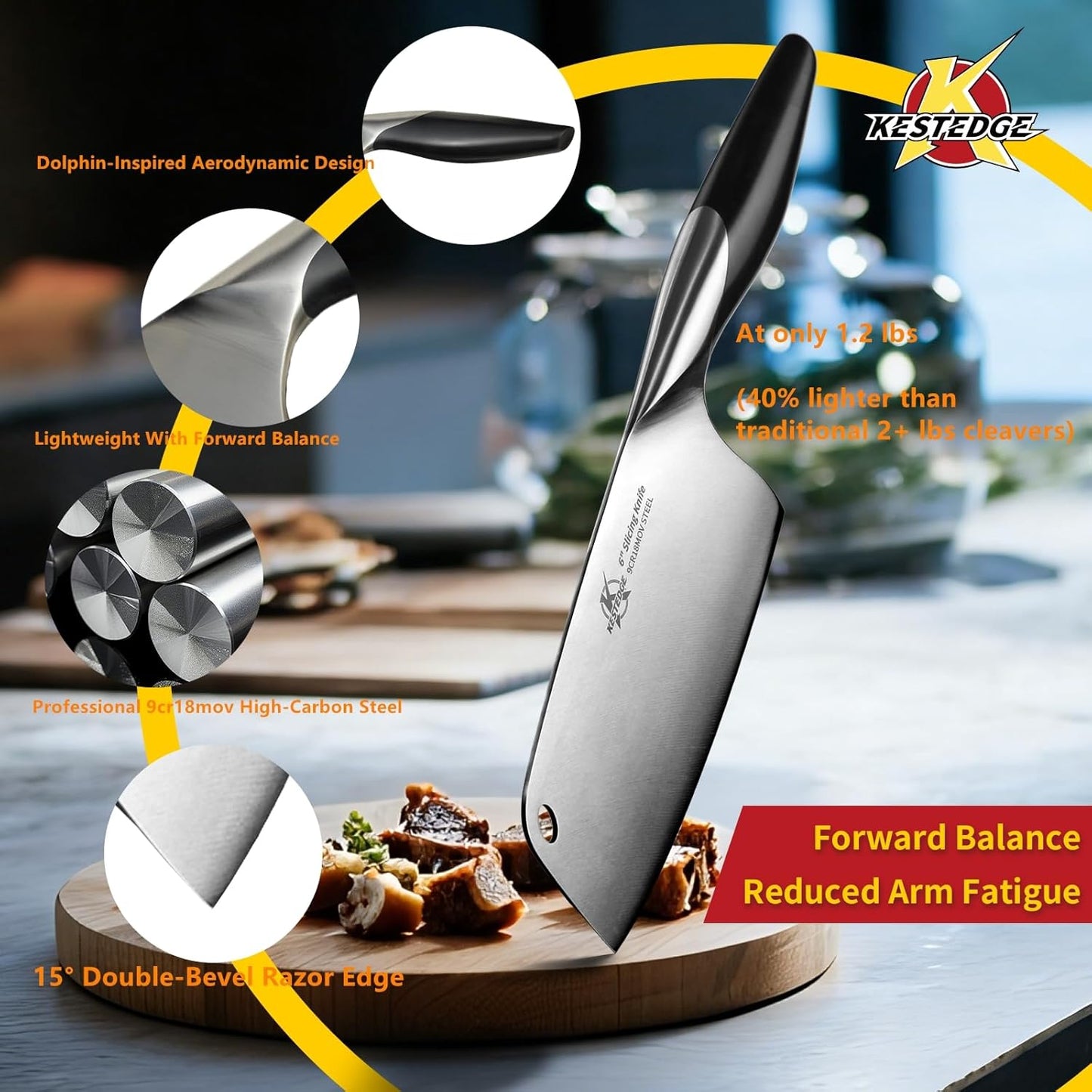 6-Inch Meat Cleaver Butcher Knife – 1.2 lbs Lightweight Chinese Cleaver for Small Hands, Seniors & Women – Sharp 9Cr18MoV Vegetable Cleaver for BBQ, Bones & Home Kitchen