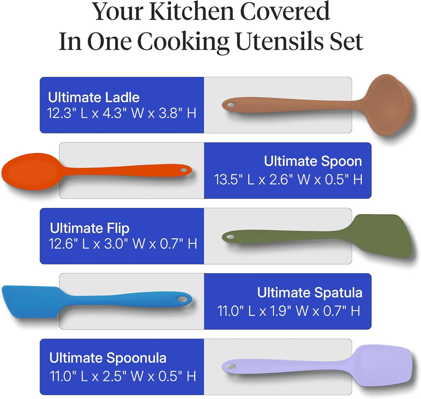 GIR: Get It Right 5 Piece Silicone Ultimate Kitchen Utensils Set - Ladle, Spatula, Flip, Spoon & Spoonula - Non-Toxic Cooking Utensils for Nonstick Cookware, Cooking and Baking - Red