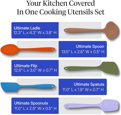 GIR: Get It Right 5 Piece Silicone Ultimate Kitchen Utensils Set - Ladle, Spatula, Flip, Spoon & Spoonula - Non-Toxic Cooking Utensils for Nonstick Cookware, Cooking and Baking - Red