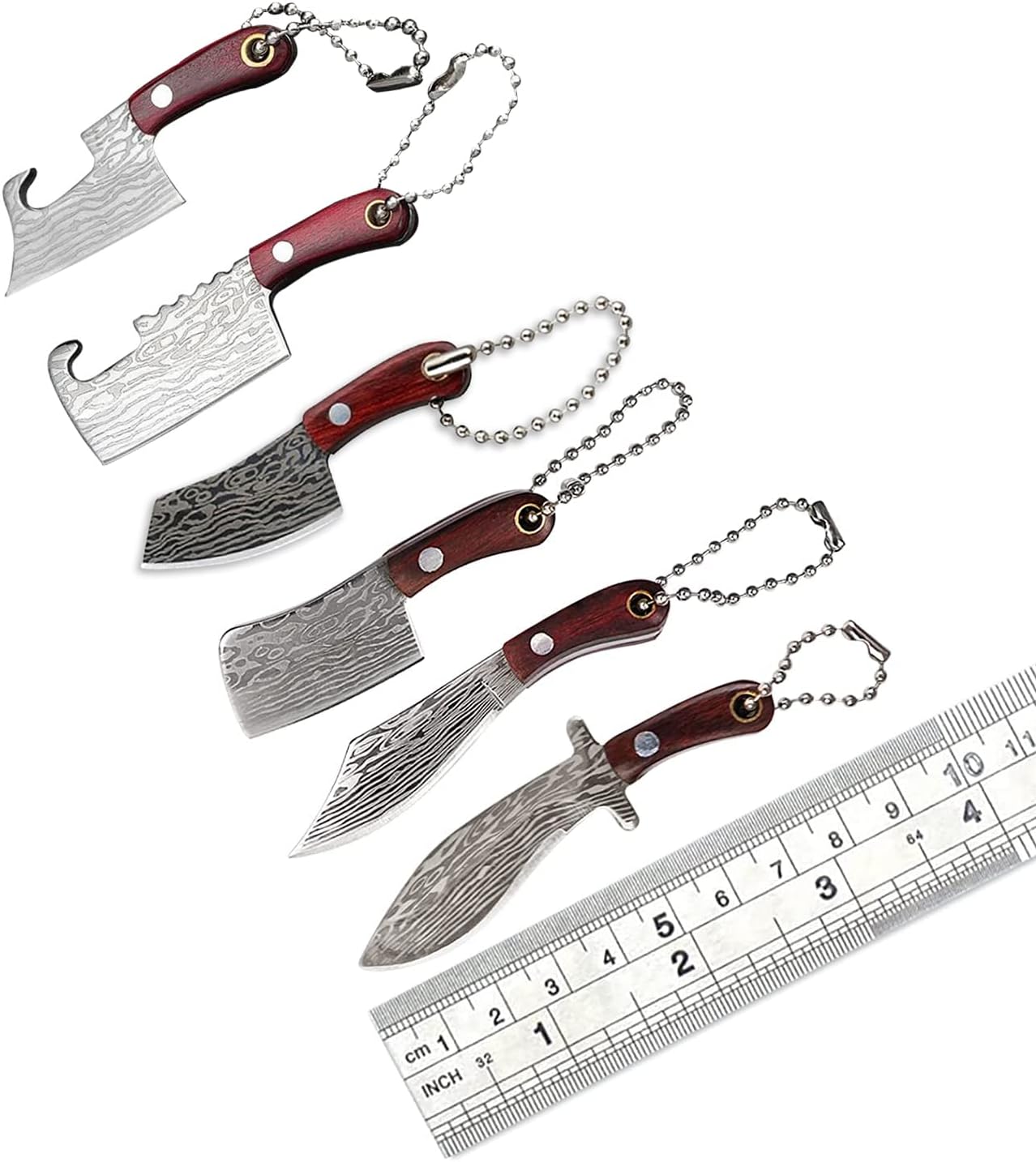 Damascus Pocket Knife Set Mini Chef Tiny Cleaver for Package Opener Box Cutter - of 4