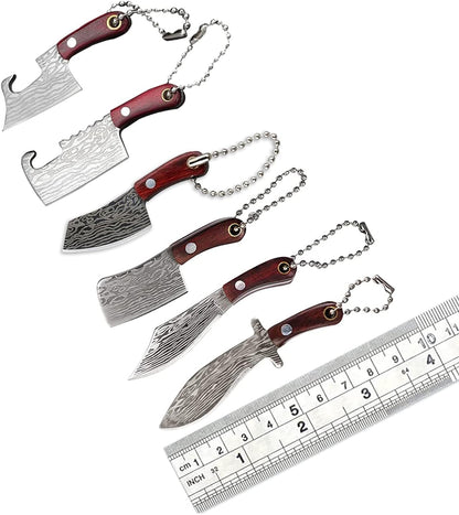 Damascus Pocket Knife Set Mini Chef Tiny Cleaver for Package Opener Box Cutter - of 4
