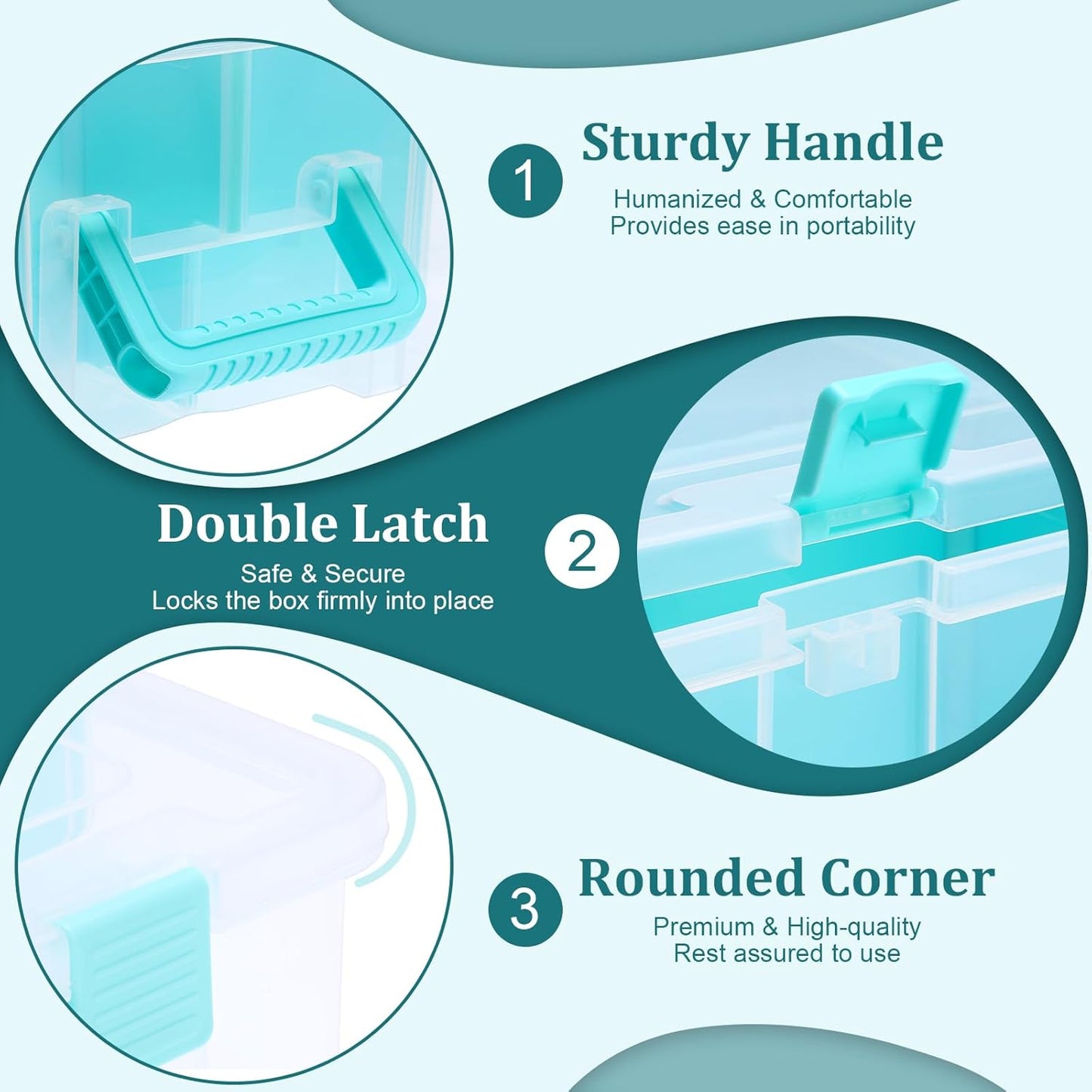 BTSKY Clear Plastic Dividing Storage Box with 4 Compartments Adjustable Storage Bin with Lid Plastic Craft Storage Container Multipurpose Sewing Box Art Supply Organizer, 13.3x8.1x3.4 Inches