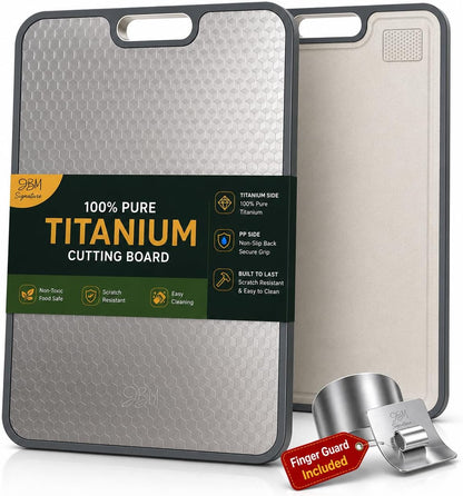 JBN Pure Titanium Cutting Board for Kitchen - Non-Toxic, Double Sided, Dishwasher Safe | Includes Stainless Steel Finger Guard | Non-Slip | 15.08"×10.43" Large Chopping Board