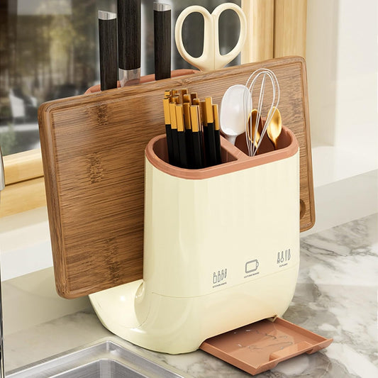 Yimerlen Universal Knife Block, Stainless Steel Universal Knife Holder Block Without Knives, Modern Kitchen Knife Storage Organizer for Countertop (Beige)