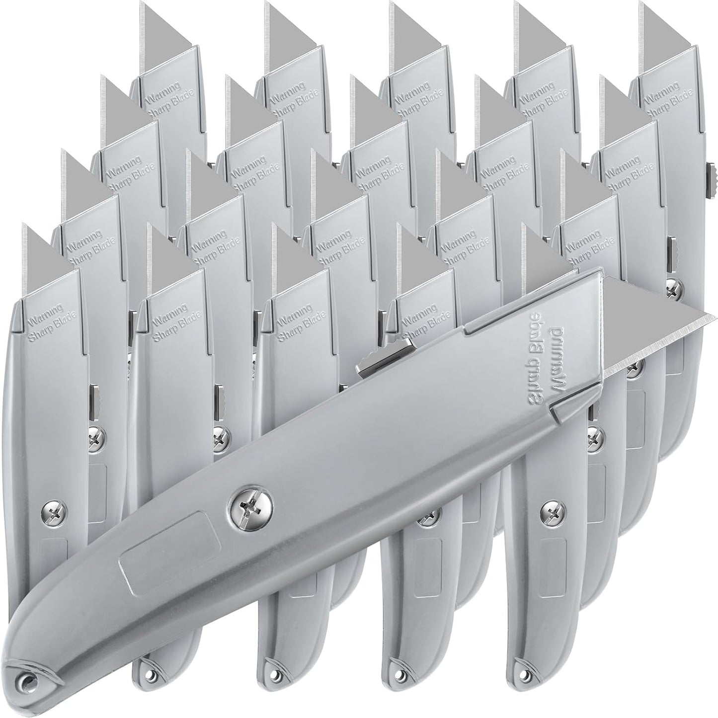 Reginary 20 Pcs Box Cutter Bulk Retractable Utility Knife Heavy Duty Aluminum Alloy Razor Knife for Cardboard Box Carton Opener for DIY, Factory, Home Office(Yellow)