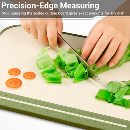 3PCS Plastic Cutting Board Set for Kitchen - Double-Sided with Built-in Juice Trough, Knife Sharpener, Non-Slip Edges, BPA-Free & Dishwasher Safe