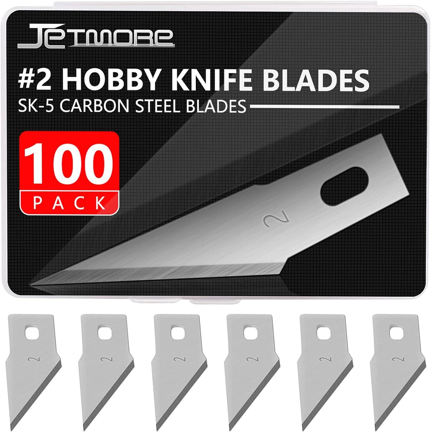 Jetmore 100 Pack Craft Hobby Blades #2 Craft Knife Blades Refill Hobby Knife Replacement Blade with Storage Box for Art and Crafting Scrapbooking Supplies Cutting Caving Stencil