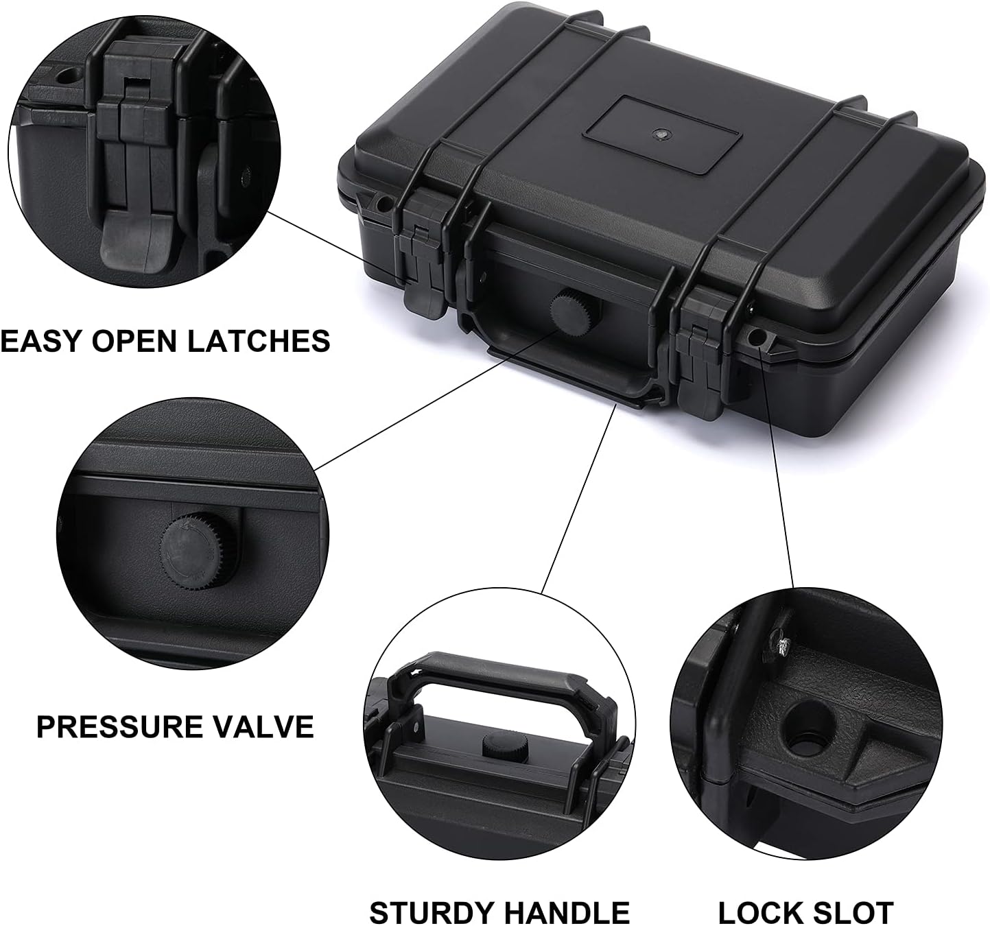 CASOMAN Water-proof and Dust-proof Protective Sturdy Plastic Storage Case with Cush-Proof Sponge and Customizable Foam, IP67 Water Proof Grade, 13.4" X 11.6" X 6"