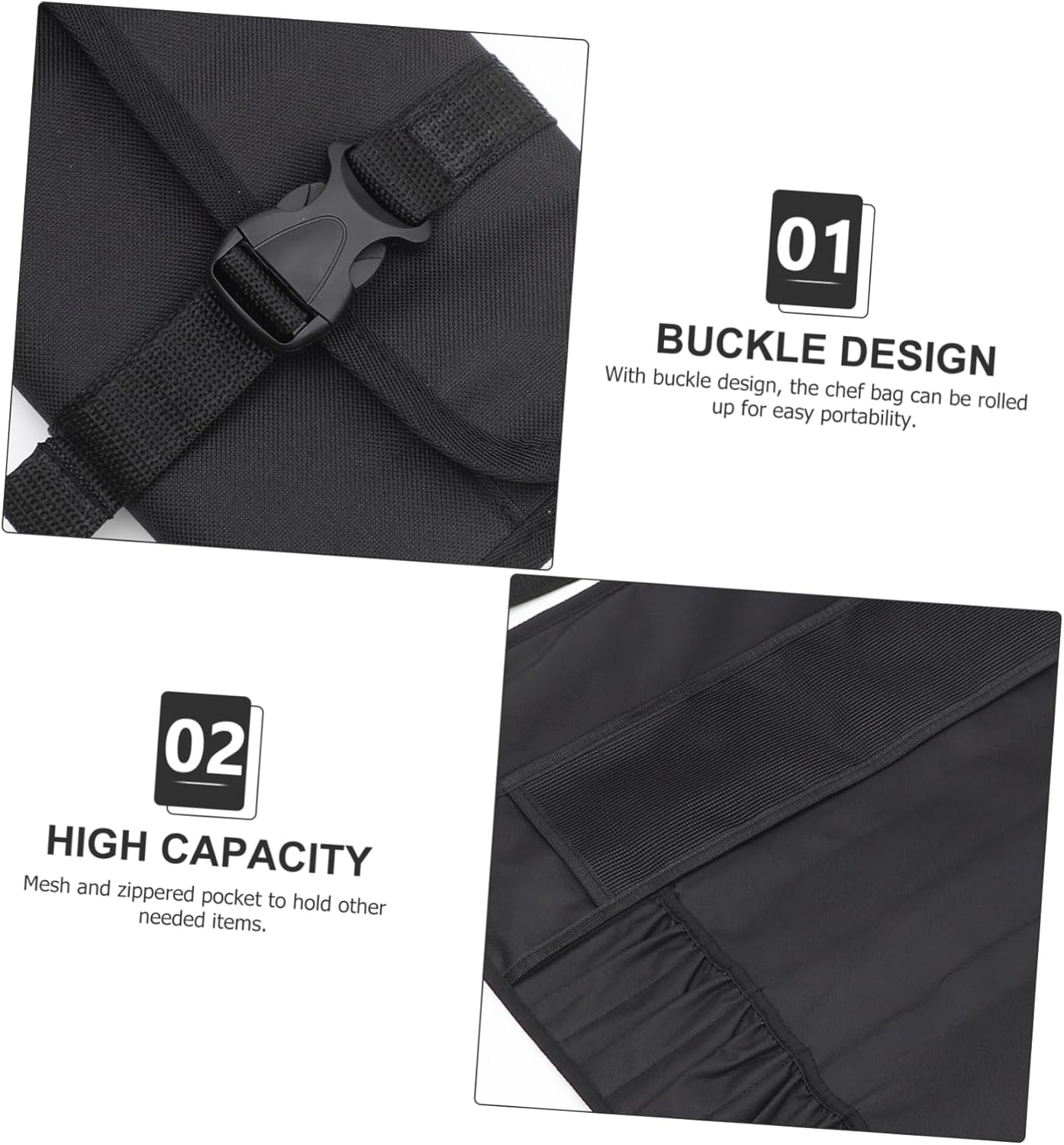 TIDTALEO Chef Roll Bag Shoulder Strap Cutlery Holder Organizer Knives Kitchen Tool Pouch Mesh Pocket