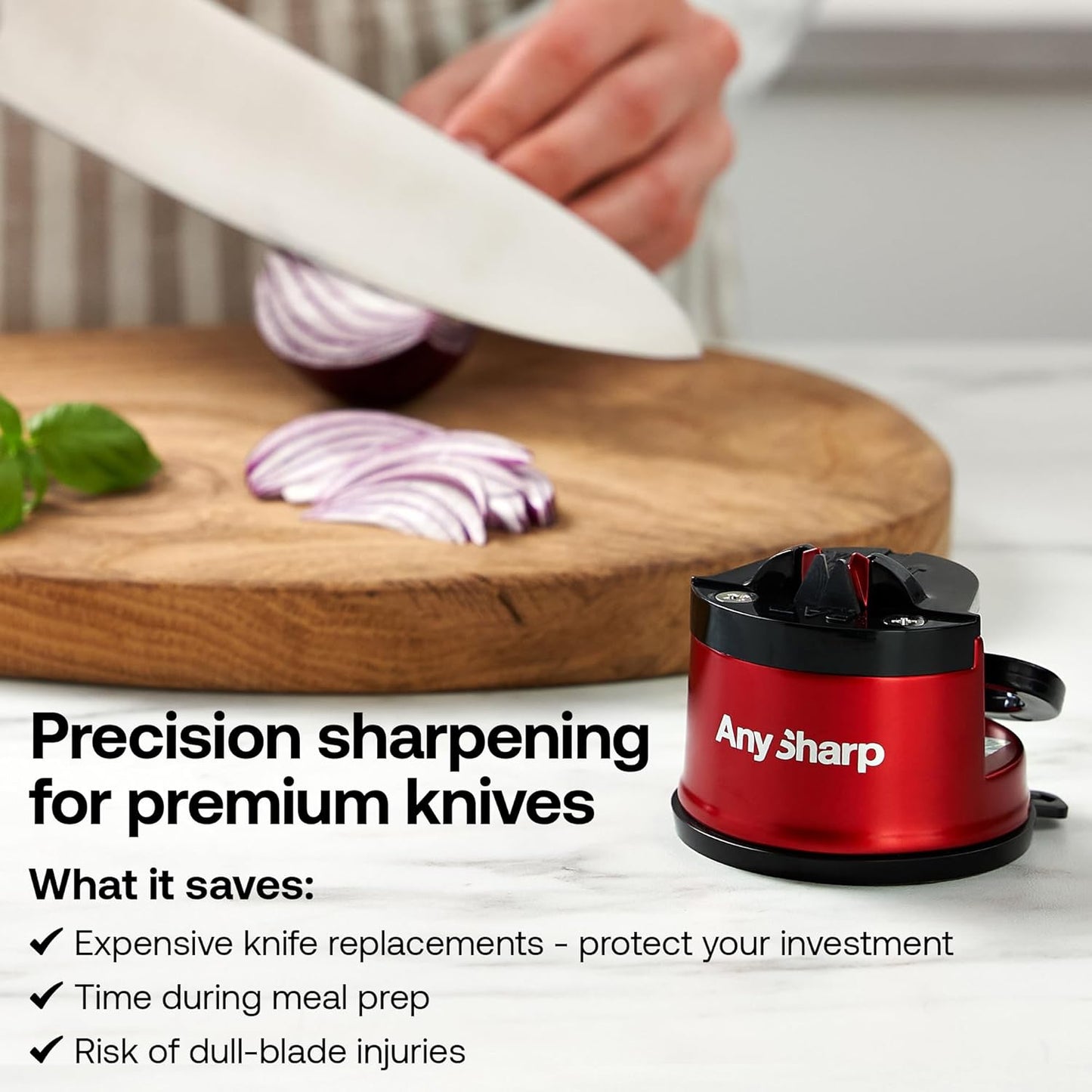 AnySharp – PRO – Hands Free Knife Sharpener - Easy to Use Sharpening Tool with PowerGrip Suction Base and 20-Degree Pre-set Angle - For All Knives: Chef’s, Serrated, and Hardened Steel - Metal