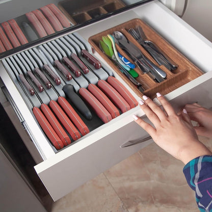 Drawer Knife Organizer, Kitchen Plastic Drawer Knife Block Holder Storage Sets for 16 Knives and 1 Sharpening Steel Extra Large Steak Chefs Knives Holder