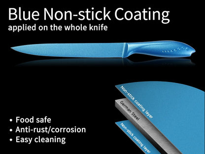 8 Inch Slicing Knife, German High Carbon Stainless Steel Blade and Ergonomic Comfortable Handle, Non-Stick Slicer Knife for Carving Slicing Cutting of Meat Vegetables and Fruits-Blue