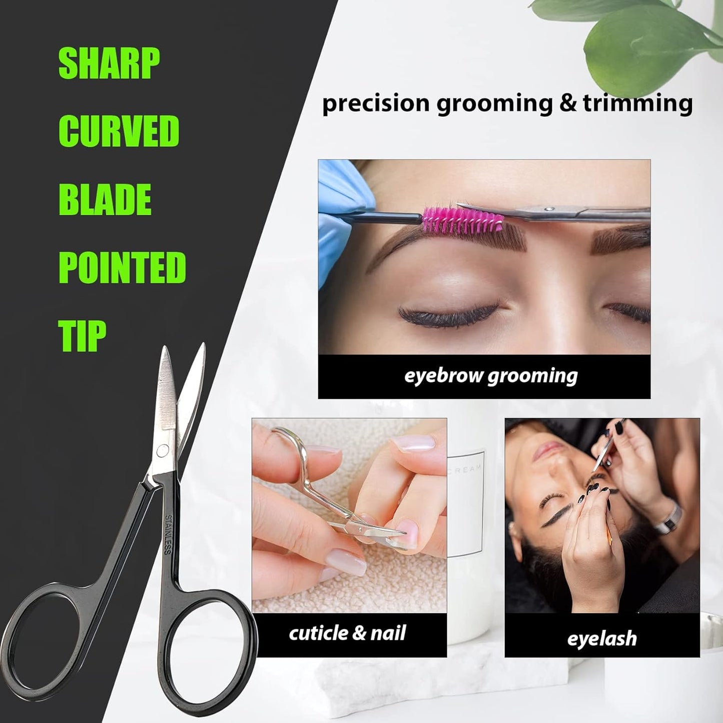 Facial Hair Small Grooming Scissors For Men Women - Eyebrow, Nose Hair, Mustache, Beard, Eyelashes, Ear Trimming Kit - Curved and Rounded Safety Tip Clippers For Hair Cutting - 2PCS Silver