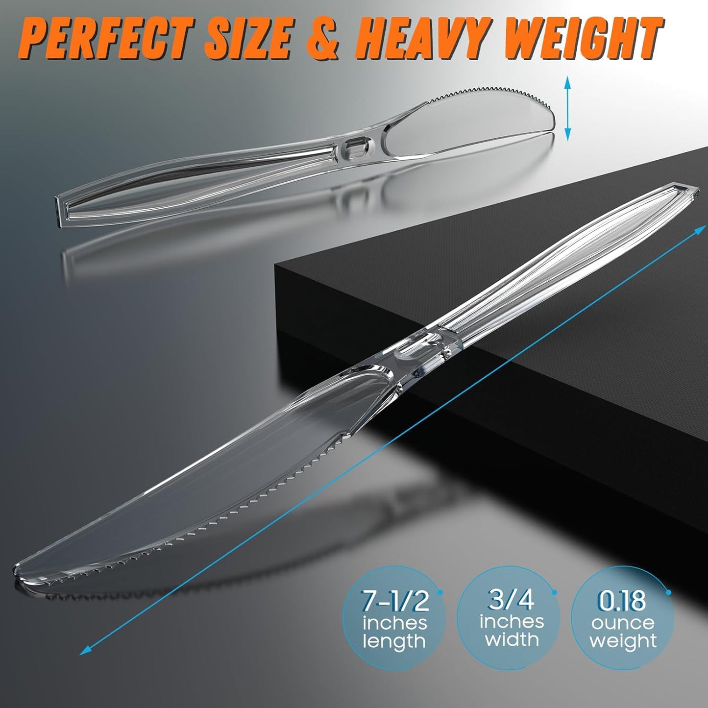 Dipoo 7.5" Clear Plastic Knives Heavy Duty Upgraded Heat Resistant & BPA Free, Solid and Durable Plastic Cutlery, Premium Disposable Knives, for Party Supply(84 Count)
