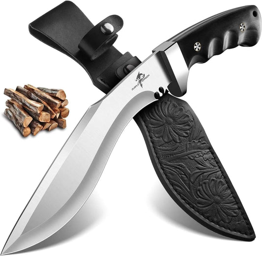 Purple Dragon Kukri Fixed Blade Knife With Sheath, 8 Inch Full Tang Heavy Duty Camping Knives - Christmas Gift for Men and Women