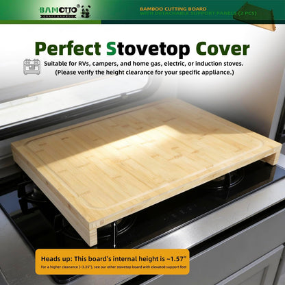 BAMOTTO CRAFTBAMBOO 18.1x21.3 Inch Large Bamboo Cutting Board with 2 Detachable Support Panels, Reversible, Kitchen Countertop Dishwasher Cover & Over Sink, Tray and Carving Board